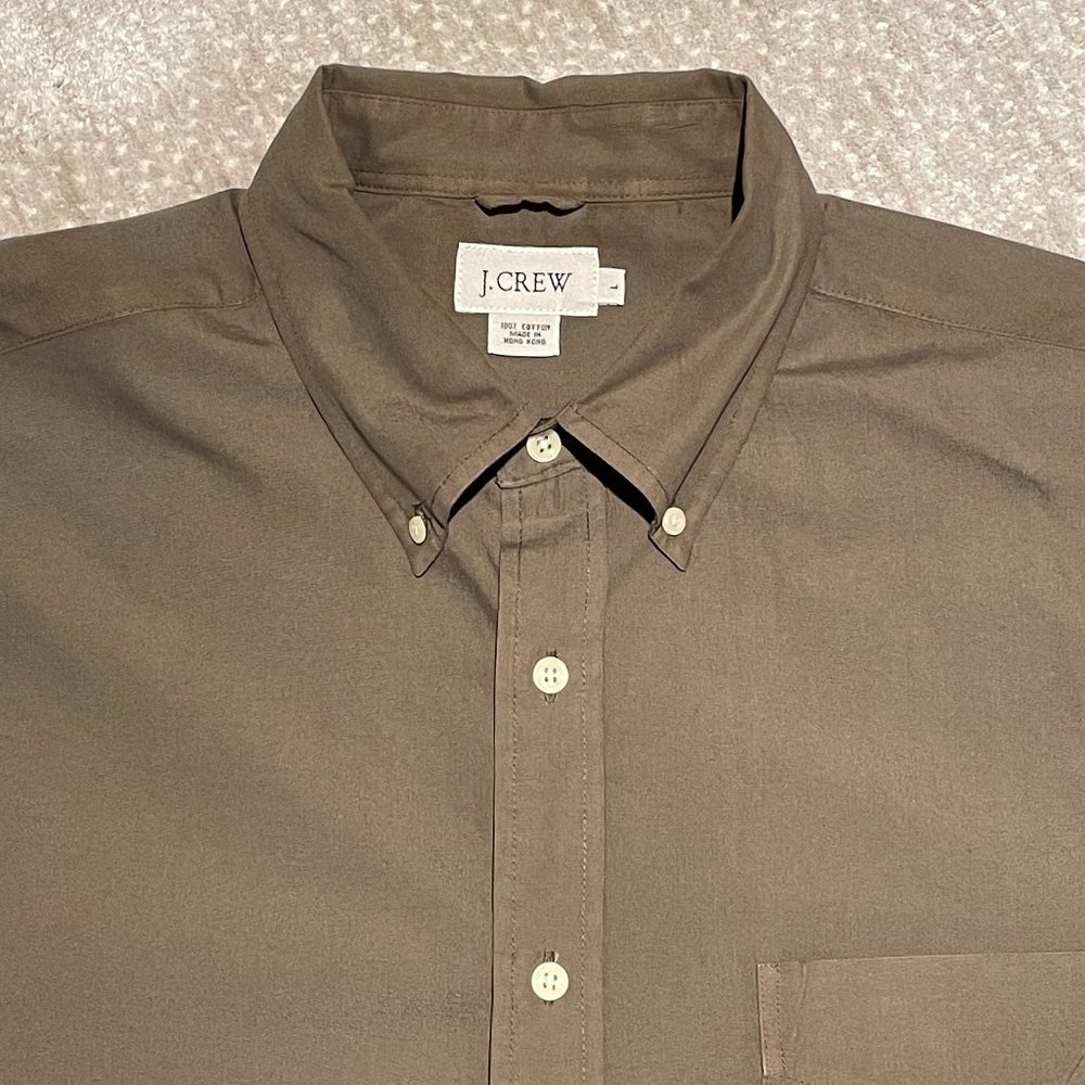 EUC Vntg J. Crew LS Button-Down Shirt, Olive, Cotton, Pocket, Extra Buttons, L